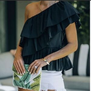 Black Ruffle Wrap-Style Women's Shirt Large